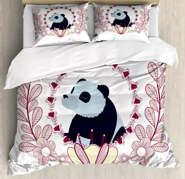 Panda Housse de Couette Mammifères et fleurs Fluffy