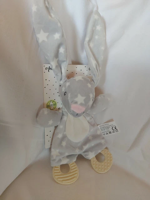Doudou Plat lapin gris étoiles Anneau Dentition  ZDT ACTION NEUF EMBALLÉ