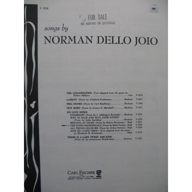 DELLO JOIO Norman The Dying Nightingale Chant Piano 1954