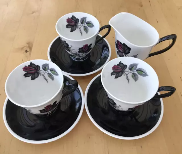 Vintage Royal Albert Masquerade Bone China Demitasse Cups Saucers & Milk Jug