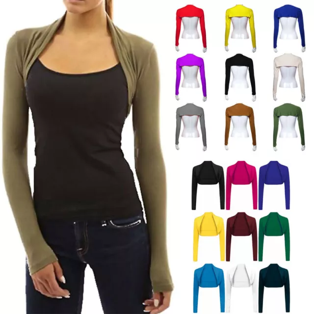 Donna Manica Lunga Tinta Unita Coprispalle Corto Bolero Cardigan da Top Pl ☽