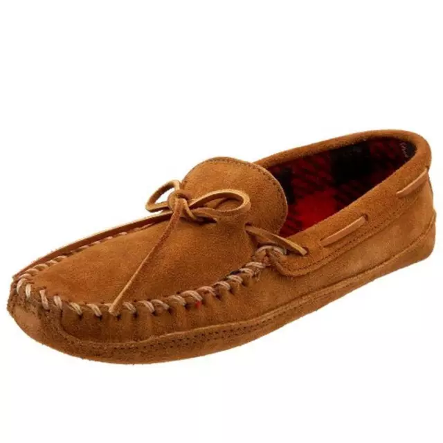 Minnetonka Mens Double Bottom  Brown Moccasin Slippers 11 Wide (E) BHFO 0471