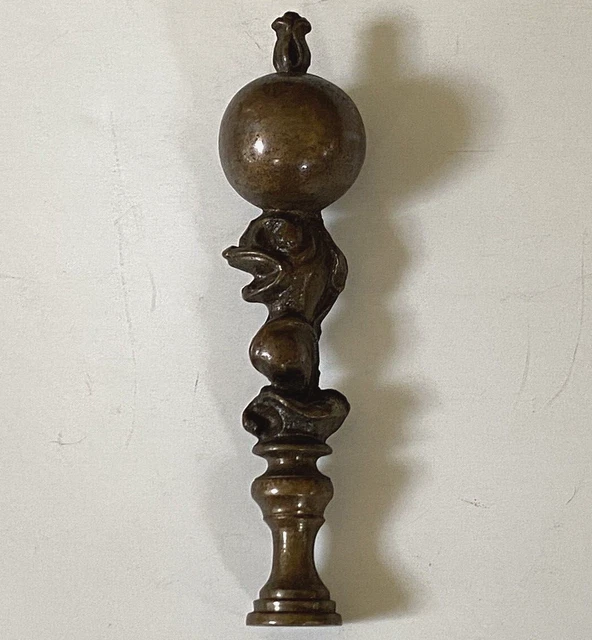 OLD Antique BRASS Fish SEA SERPENT Dolphine LAMP FINIAL Large 4.5" NICE PATINA