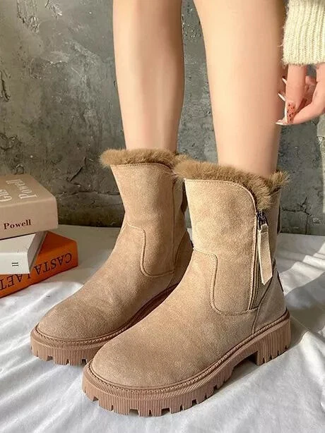 Bottes Femme Rangers Neige Beige 5 CM Cuir en Daim Sintetique CZ628