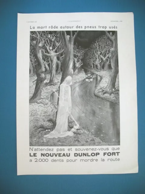 Publicite De Presse Dunlop Pneu La Mort Rode Par Delarue Nouvelliere Ad 1939