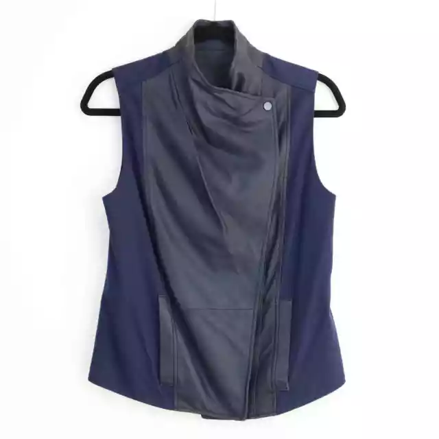 VINCE Vest Womens Extra Small Blue Navy Cotton & leather Draped Crossover XS