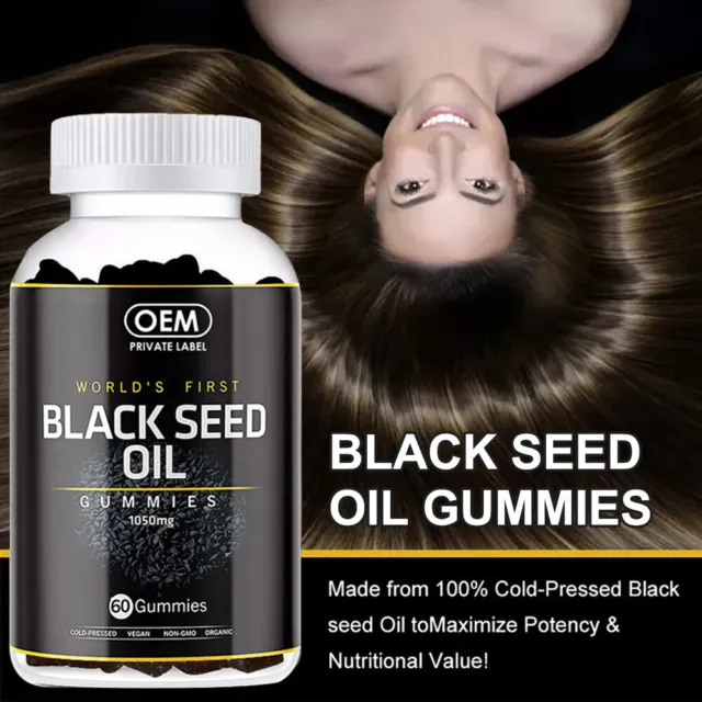 BLACK SEED OIL Nigella Sativa 60 Gummies Vegan Halal Hair Growth ...