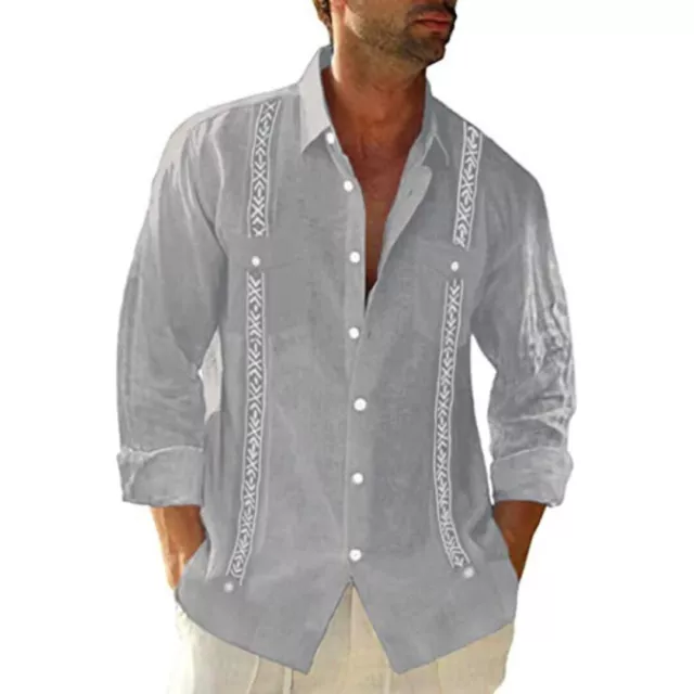 Men's Casual Short Sleeve Guayabera Cuban Beach Wedding Button-Up Dress Shirt