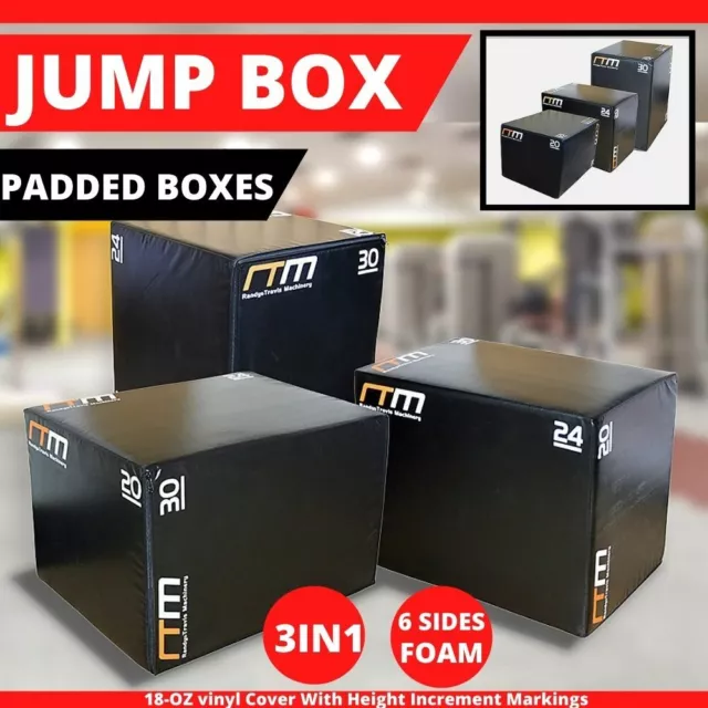 3 in 1 Plyometric Jump Box Gym Fitness Padded Boxes CrossFit Training Plyo Games