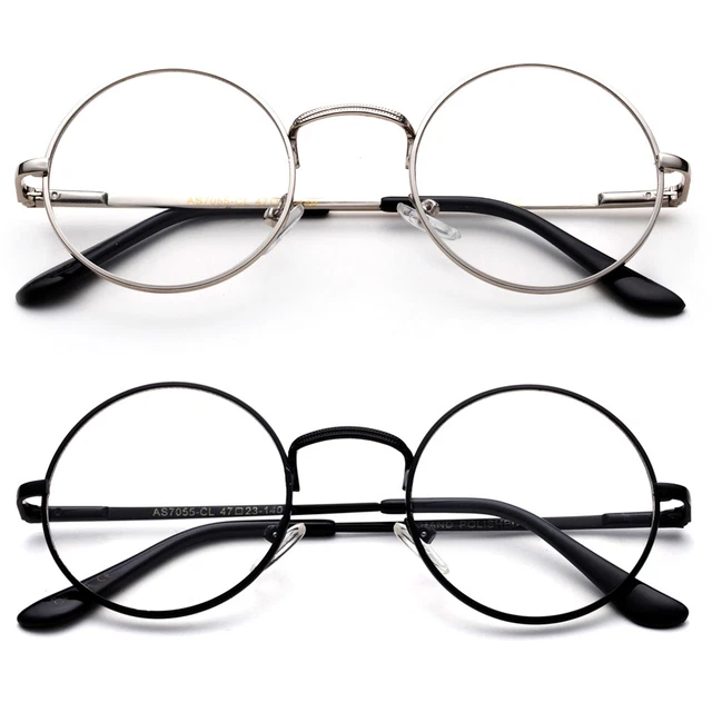 Round Reading Glasses Metal Frame Silver Spring Hinged John Lennon Vintage Style