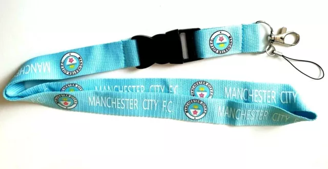 Manchester City FC Football Lanyard I.D Detachable Keyring & Phone Dongle