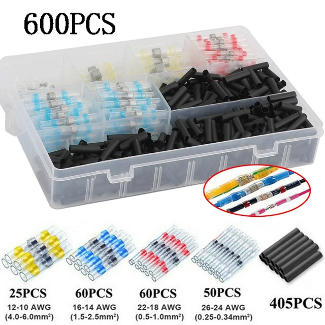 200-Pack Waterproof Solder Seal Heat Shrink Butt Connectors – Wire Gauge 26-10 AWG