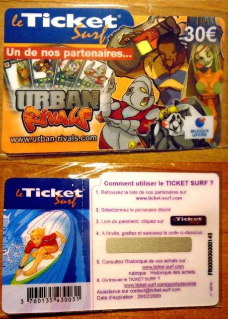Ticket Surf – Urban Rivals Belgique – 30 € – Neuf – 28/02/2009