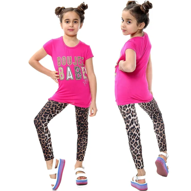 Magliette Top Boujee Babe con stampa rosa per bambine e leggings leopardati alla moda 7-13