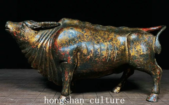 8 "statue de vache du zodiaque chinois antique en bronze doré fengshui