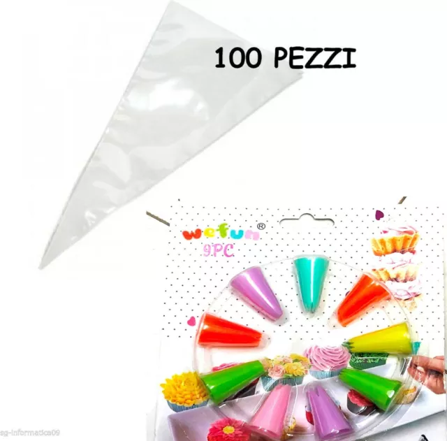 100 Pezzi Sac A Poche Usa E Getta + Beccucci Monouso Sacca Pasticcere