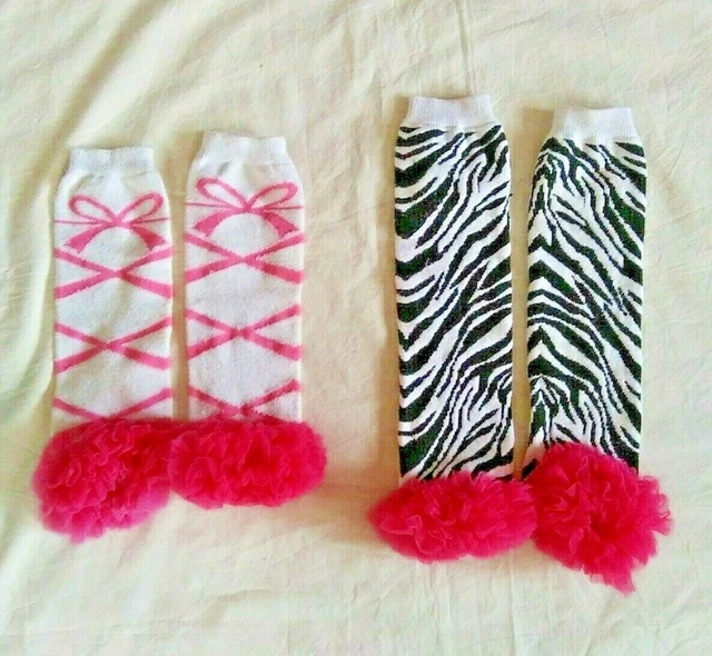 Lot of 2 Sets of Leg Warmers With Pink Ruffle Bottom Ballet Dance Zebra Print