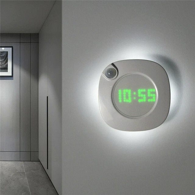 LED DIGITAL TIME Wall Clock With PIR Motion Sensor Night Light Home ...
