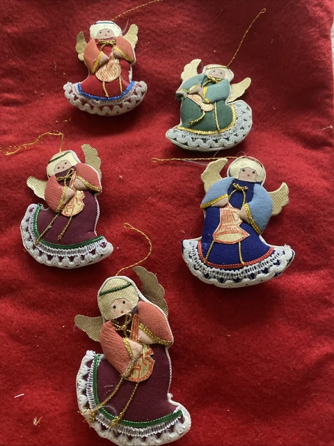 Anciennes Décorations NOËL - 4 Petits Anges En Voile De Nylon - Made In
