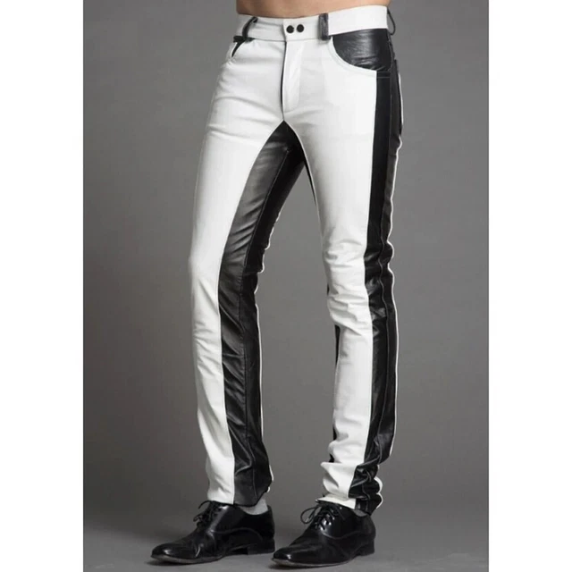 Pantaloni da uomo in vera pelle slim fit Pantaloni attillati casual...