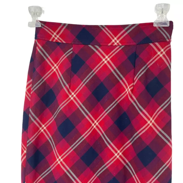 Free People Skirt Geometric Precision Plaid Pencil Red High Low Womens Size 2 3