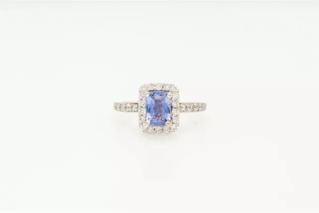 Estate $6000 2ct Natural NO HEAT Blue Sapphire Diamond 14k White Gold HALO Ring