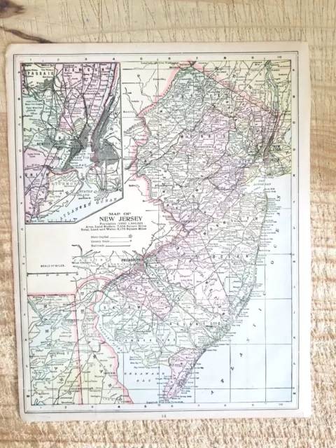 VTG 1902 NEW JERSEY/NEW HAMPSHIRE & VERMONT TWO SIDED 13.5" x 10.5" MAP