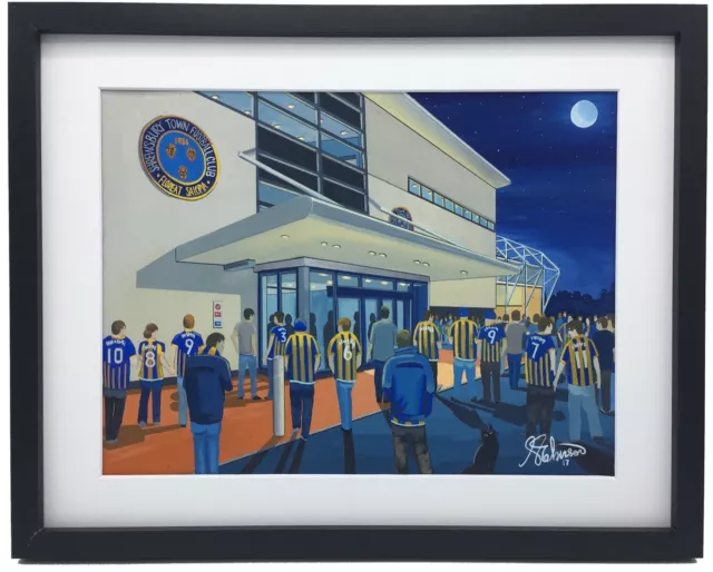 Shrewsbury Town FC New Meadow Stadium High Quality Framed Art Print. Approx A4.