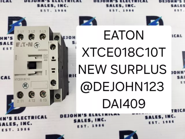 Eaton Xtce018C10T Contactor 24/50 24/60 Coil, 3P, 18A, Frame C, New Surplus