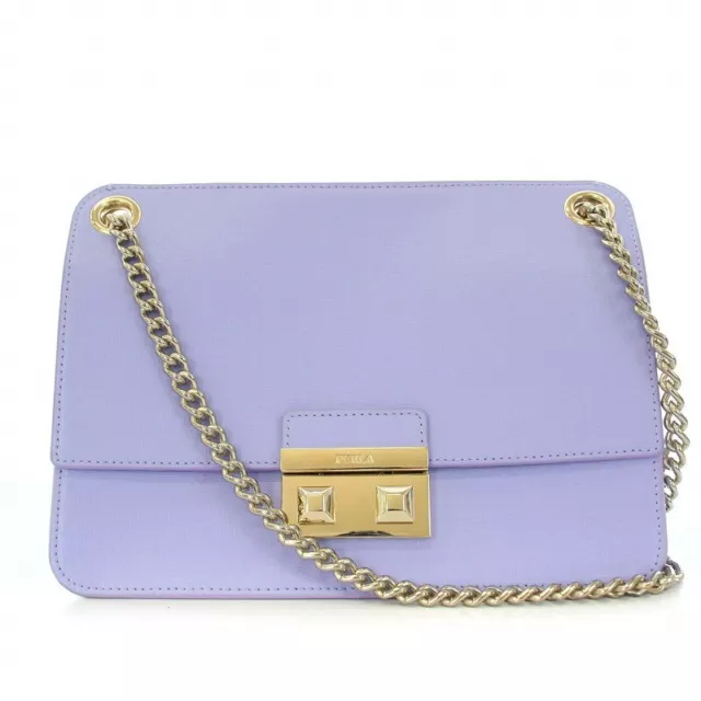 Furla Bella Shoulder Bag Handbag Leather Chain Purple Lavender /Tk Ladies