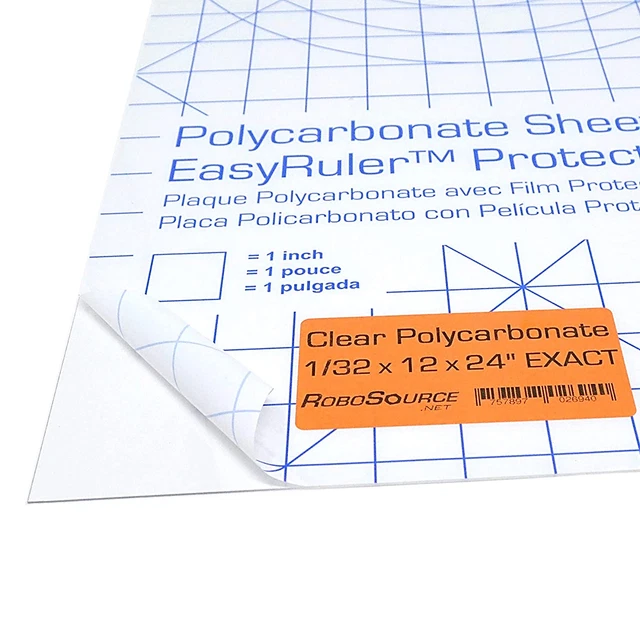 Polycarbonate Plastic Sheet 12" X 24" X 0.030" (1/32") Exact with Easyruler Film