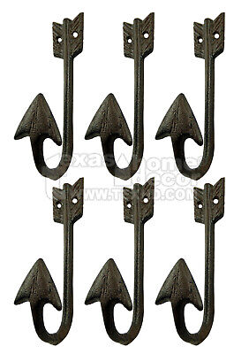 6 Rustic Western Cast Iron Arrowhead Hook Key Rack Coat Hanger Wall Mounted
