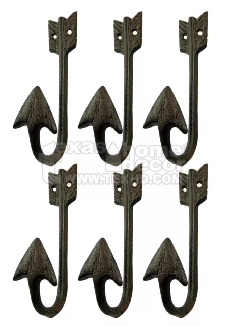 6 Rustic Western Cast Iron Arrowhead Hook Key Rack Coat Hanger Wall Mounted