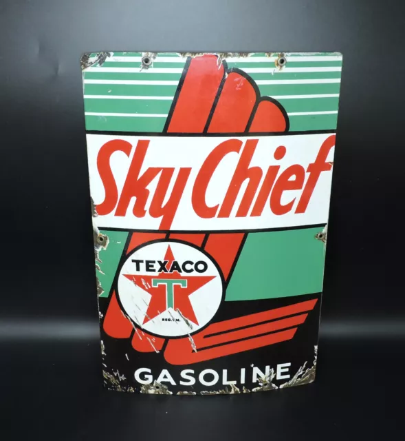 Vintage Texaco Sky Chief Gasoline Sign Slightly Curved