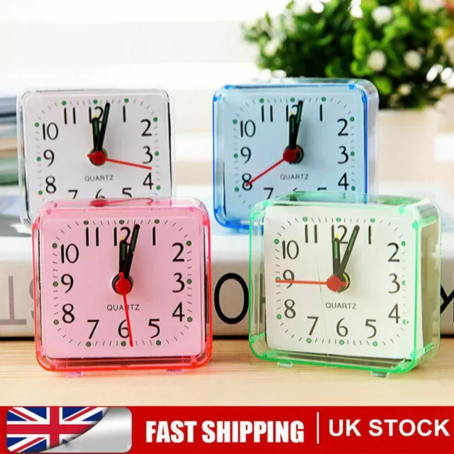 Mini Quartz Alarm Clock Bed Travel Compact Square Beep Table Colours Cute watch