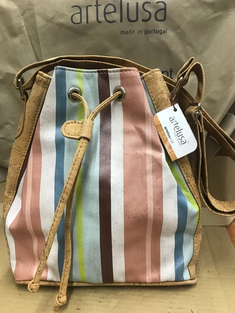 Sac Bandoulière En Liège Naturel Artelusa - Tricolore, Fabriqué Main Portugal, Neuf