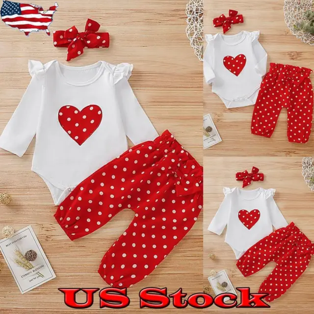 Infant Newborn Baby Girl Romper Jumpsuit Tops Pants Headband Outfits Clothes Set