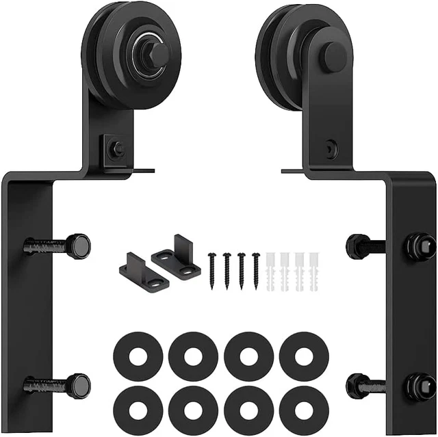 12FT Porte Coulissante en Porte de Grange Bois Moderne Noir Grange Armoire Hardware Kit de Rail
