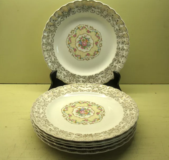 Sebring Pottery Co. DELIGHT Dinner Plates Set of 6 Made in USA 22K Gold Trim