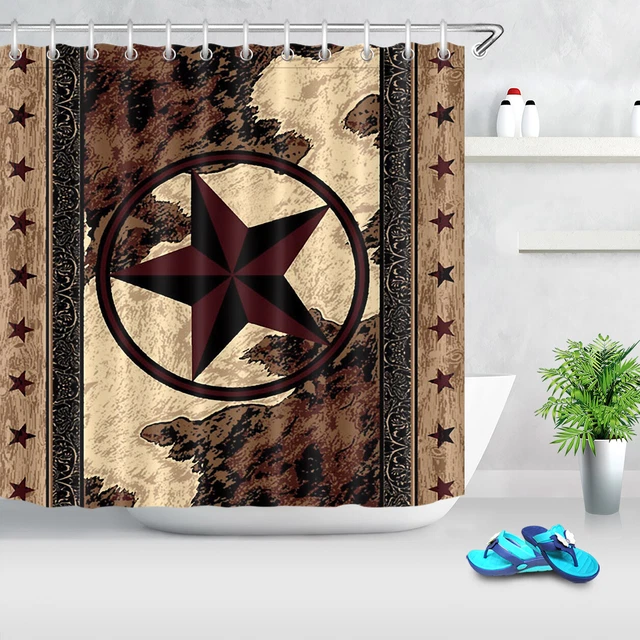 Rusty Iron Texas Stars Barn Door Fabric Shower Curtain Set 72" Bathroom Decor
