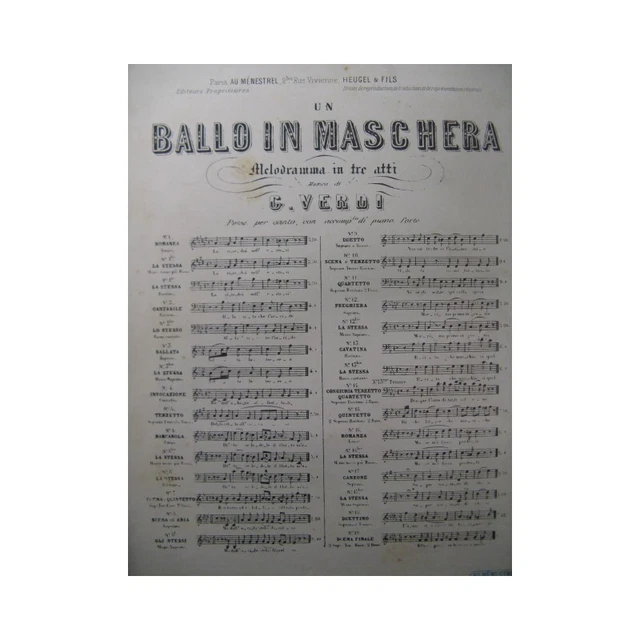 VERDI Giuseppe Un Ballo in Maschera No 13 Chant Piano 1882