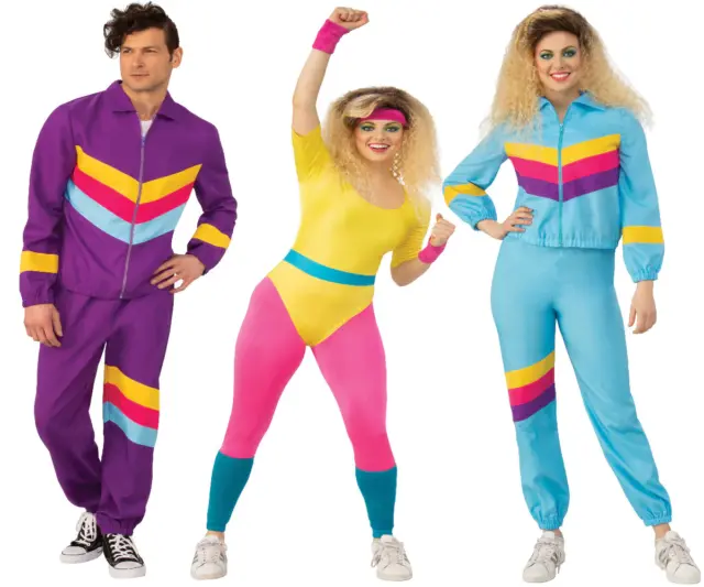 Adults 80s Costume Mens Ladies Shell Suit Aerobics Tracksuit Fancy Dress Outfit