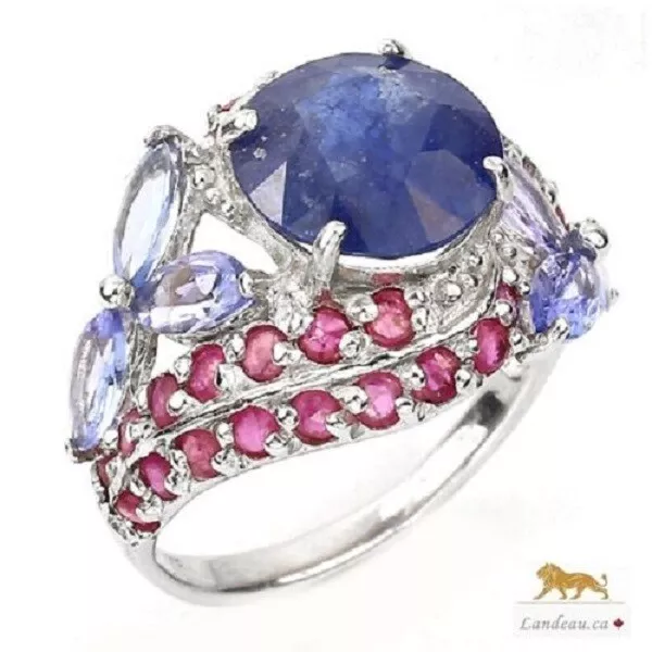 4.6 ct natural gems blue sapphire ruby tanzanite gold on s. silver ring (7)