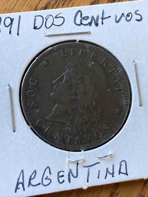 1891 Republic of Argentina Dos 2 Centavos Libertad KM# 33