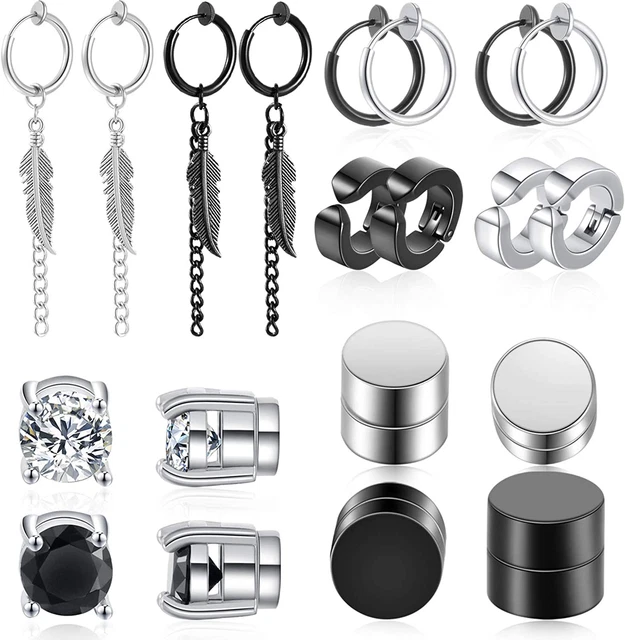 Aretes De Iman Para Hombre Set De Pendientes Acero Inoxidable Hipoalergénico New