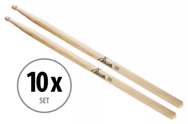 10 Paar XDrum 5B Ahorn Drumsticks Drum Sticks Trommel Stöcke Schlagzeug Wood Tip