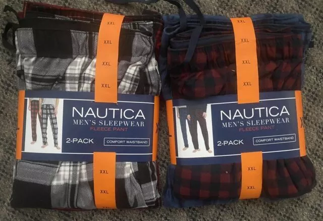 Nautica 2-Pack Super Soft Fleece Sleepwear Pants, Red Plaid/Navy S,M,L/BLACK XXL