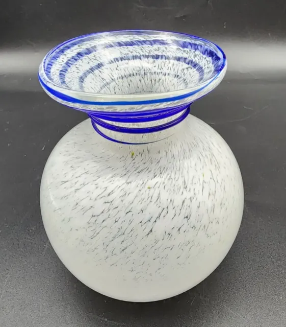 Art Glass White Speckled Vase With Cobalt Blue Applied Swirl, Pier 1?