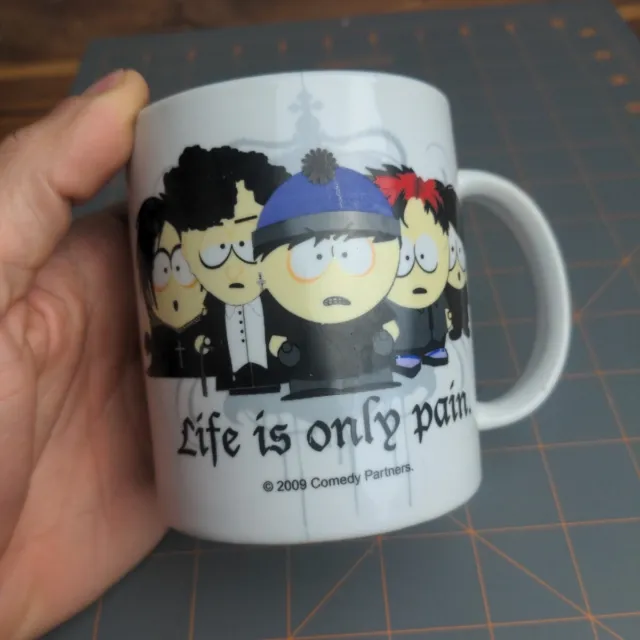 South Park Goth Coffee Mug LIFE IS ONLY PAIN Emo Kids 2009 Comedy Central