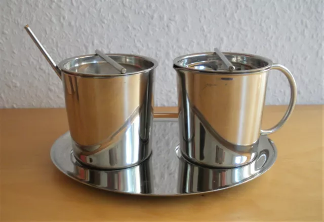 WMF Milch- und Zucker Set mit Tablett Cromargan Edelstahl 18/10